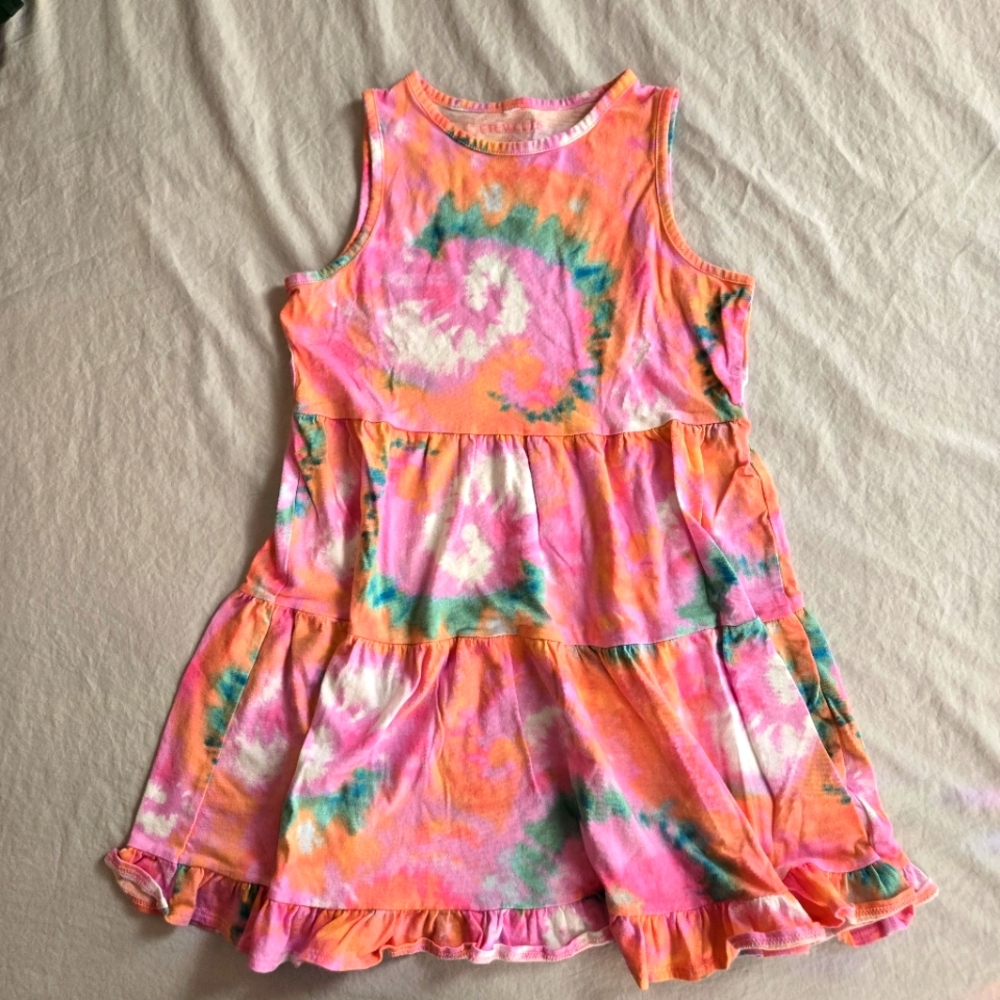 Crewcuts Girls Sleeveless Summer Dress Orange Pink Green Tie Dye Swirl